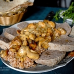 Kyufta with mushroom garnish