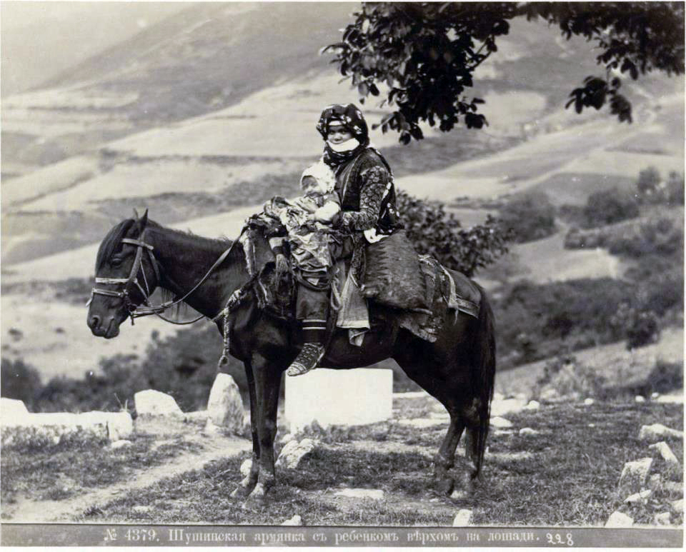 Old Shushi photo | Armenian woman riding a Karabakh horse